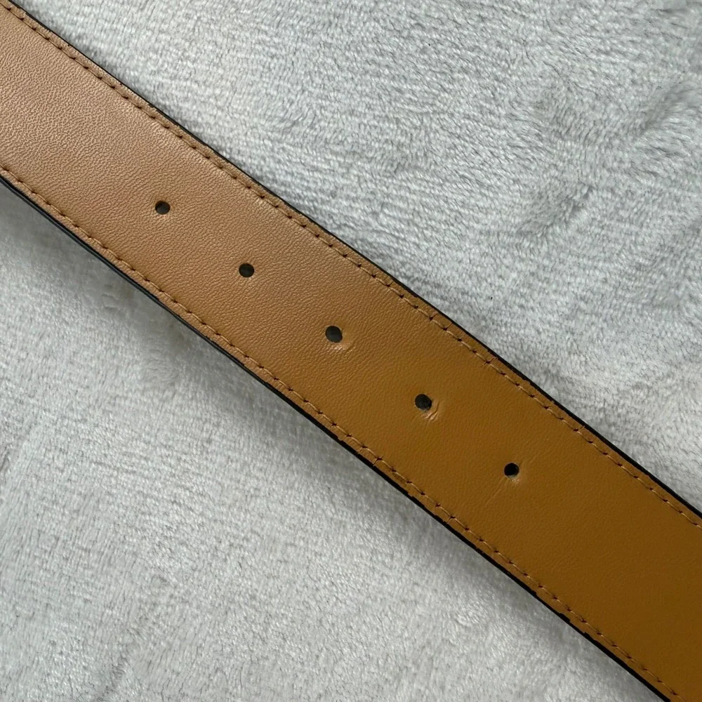 Leopard Calf Hair Belt Womens Small Brown Gold Square Buckle Leather Face Wide